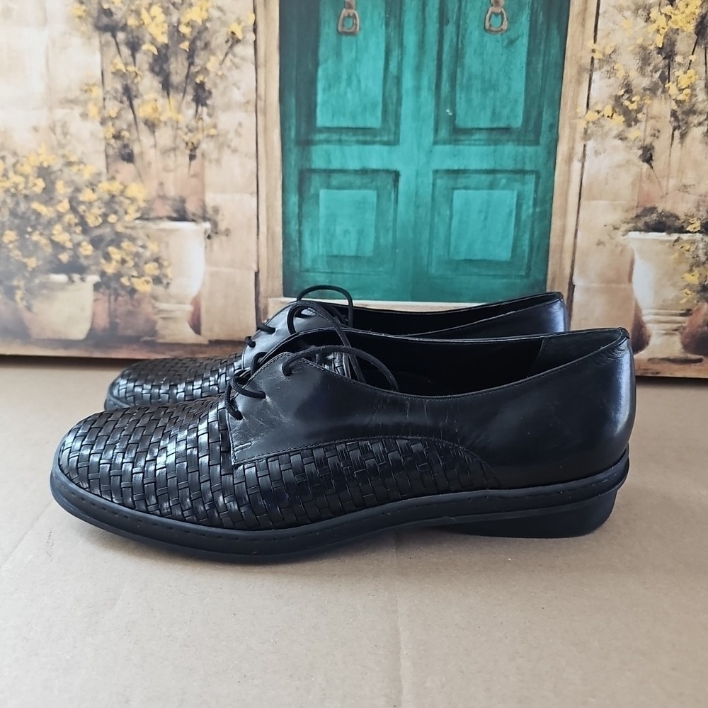 Trotters Black Basket Weave Leather Lace Up Women's‎ Size 12N Hilda T2188-001
